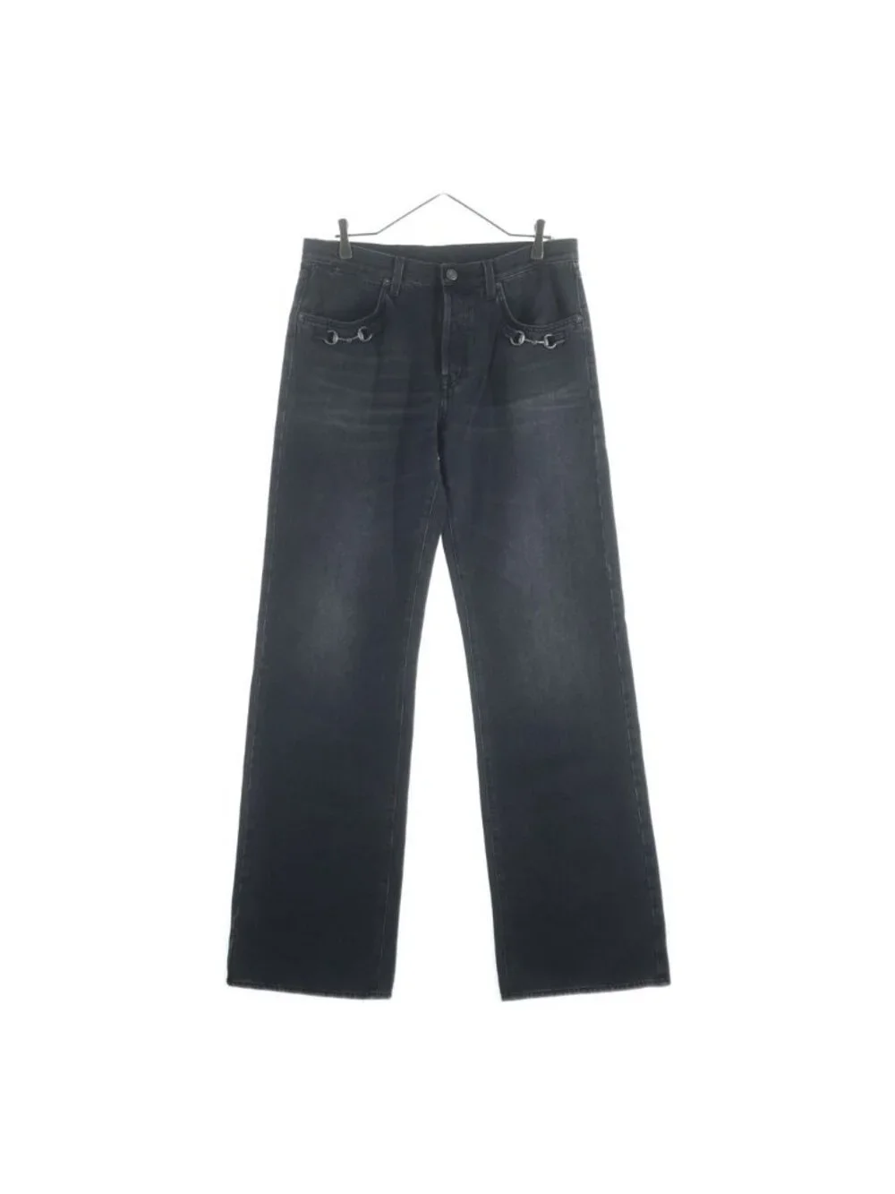 Gucci Cotton Denim Pants with Horsebit Detail Button Fly Black
